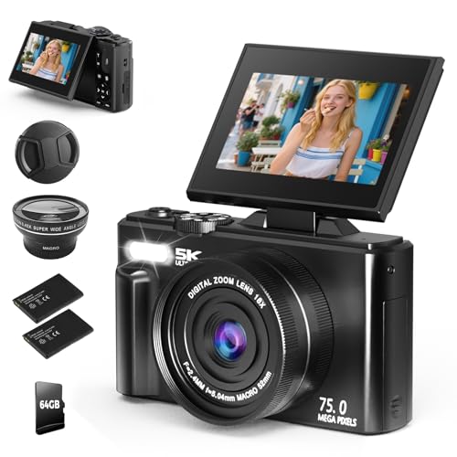 75MP 5K Digital Camera for Photography and Vlogging, Autofocus Travel Cam