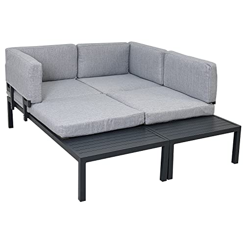 Merax Outdoor 3-Piece Aluminum Alloy Sectional Conversation Sofa Set With Coffee Table, Patio Furniture For Garden, Backyard, Porch, Grey #TOP3