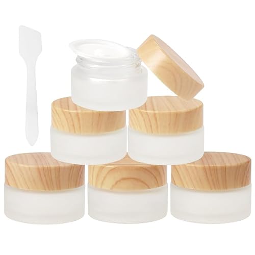 6 Pezzi Vasetti Vetro per Creme, 20ml Barattolo Cosmetico, Vasetto Crema, Contenitore per Crema Vuoto, Fornito Con 6 Misurini, Contenitori Da Viaggio per Cosmetici, Polveri, Lozioni E Creme.