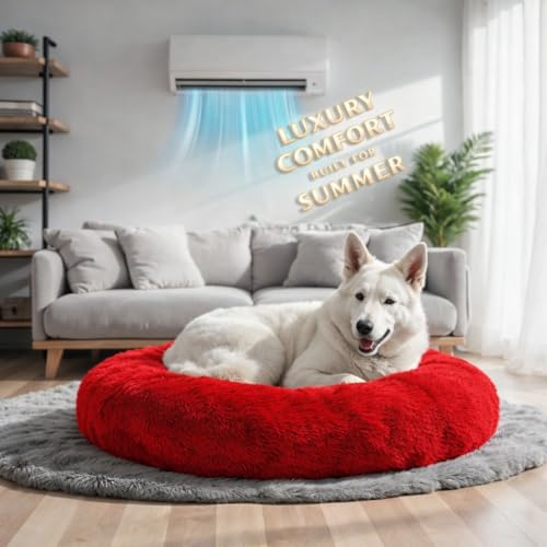Image of ZEXSAZONE Round Donut Summer Comfortable Durable 2 in 1 and Washable Pet Bed | Cat Bed | Puppy Bed | Dog Bed | Medium Dog Bed for Cats Puppies Labrador German (Red Medium)