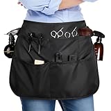 Noverlife Hair Stylist Waist Apron with 5 Pockets & Adjustable Belt, Hair Resistant Bleach-proof Hairdresser Half Waist Apron, Short Length Salon Barber Apron Hairstylist Tool Belt Apron for Men Women