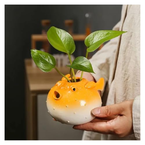Florero de cerámica con forma de pez globo para centro de mesa de salón 5