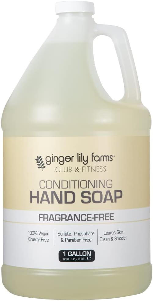 Ginger Lily Farms Botanicals Plant-Based Liquid Dish Soap, Concentrated Formula & Club & Fitness Conditioning Liquid Hand Soap Refill, 100% Vegan & Cruelty-Free, Fragrance Free, 1 Gallon