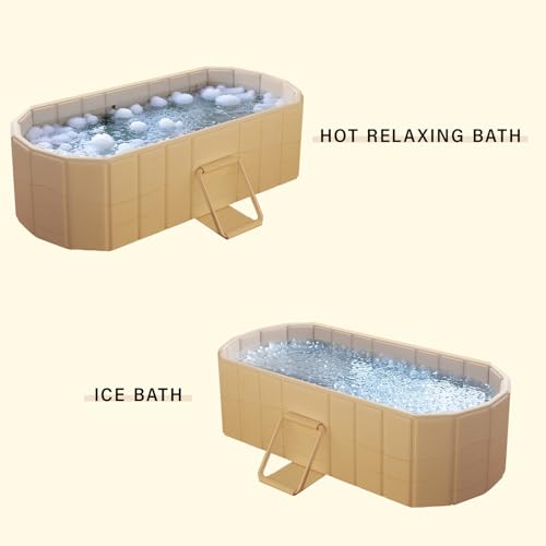 KUNCAIISH Portable Foldable Soaking Bathtub, Tub Bucket Kit, Ergonomic Design Family Bathroom SPA Tub with Lid, Freestanding Bath Tub for Hot Ice Bath, Easy to Carry, 59" Lx22 Wx20 H (Gold) by KUNCAIISH - Image 4