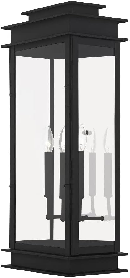 Livex 20208-04 Transitional Three Light Outdoor Wall Lantern from Princeton Collection in Black Finish