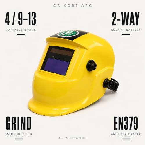 Image of Auto Darkening Welding Helmet - Solar & Battery Powered, Adjustable Shade Control, Range for MIG, TIG, MMA, and Plasma Welding | Safety Helmet for Indian Welders (Yellow)