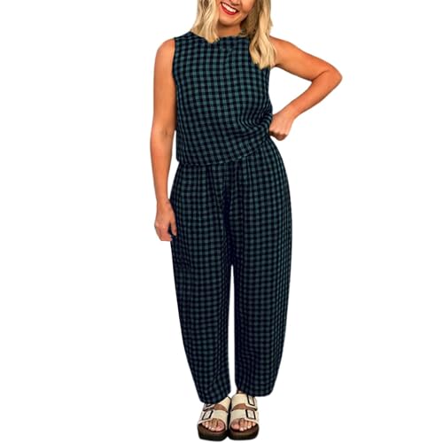 Haut à carreaux sans manches et pantalon baggy femme pour vos sorties d'été