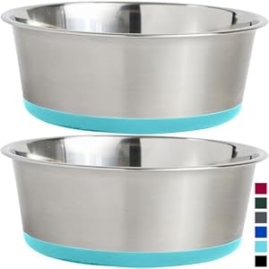 GORILLA GRIP Set of 2 Dog Bowls, Heavy Duty Metal Food and Water Bowl for Feeding Dogs and Cat, Dishwasher Safe, Rust Resistant Stainless Steel, BPA Free Rubber Base, Holds 2 Cups (16 fl oz) Turquoise GORILLA GRIP Set of 2 Dog Bowls Heavy Duty Metal Food and Water Bowl for Feeding Dogs and Cat Dishwasher Safe Rust Resistant Stainless Steel BPA Free Rubber Base Holds 2 Cups 16 fl oz Turquoise