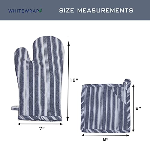 Oven Mitts And Pot Holders | 4 Pcs Blue Stripes |Heat Resistant Kitchen Microwave Glove For Baking Cooking Grilling, Good Fit Bbq, Soft Cotton Filling Non-Slip Surface, Hot Pads Mats Coasters #TOP1