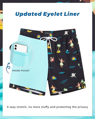 Image of SURF CUZ Mens Swim Trunks with Compression Liner Swim Shorts 7 inch Swimming Trunks Stretch 7 Inch Swim Suits Quick Dry