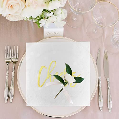 100Pcs White And Gold Napkins Disposable, 3 Ply Wedding Decoration Cocktail Napkins, Party Napkins Bar Napkins, Bachelorette Napkins Engagement Napkins Beverage Napkins #TOP3