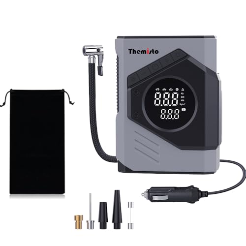 Themisto TH-TY03 Corded Tyre Inflator 12V DC - 150 PSI with Digital Tyre Pressure Gauge & LED Light I Portable Air Compressor I Car, Motorcycle, Bicycles & Other Inflatables