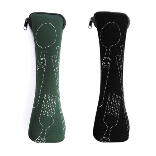 FDCGAS Bolsa para Cubiertos para Viajes - 2 pcs de Neopreno portátil, para Picnic, Cubiertos, Camping, vacío, niños, Escuela, Lavable, Cubiertos para IR,Estuche y Bolsa de Almacenamiento