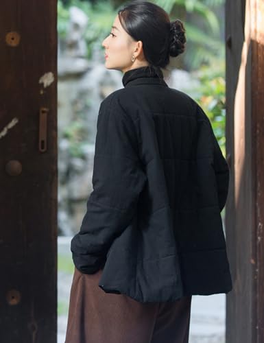 NFYM Women's Chinese Cotton Padded Coats Frog Button Down Winter Cotton Quilted Tang Suit Jackets with Pockets2