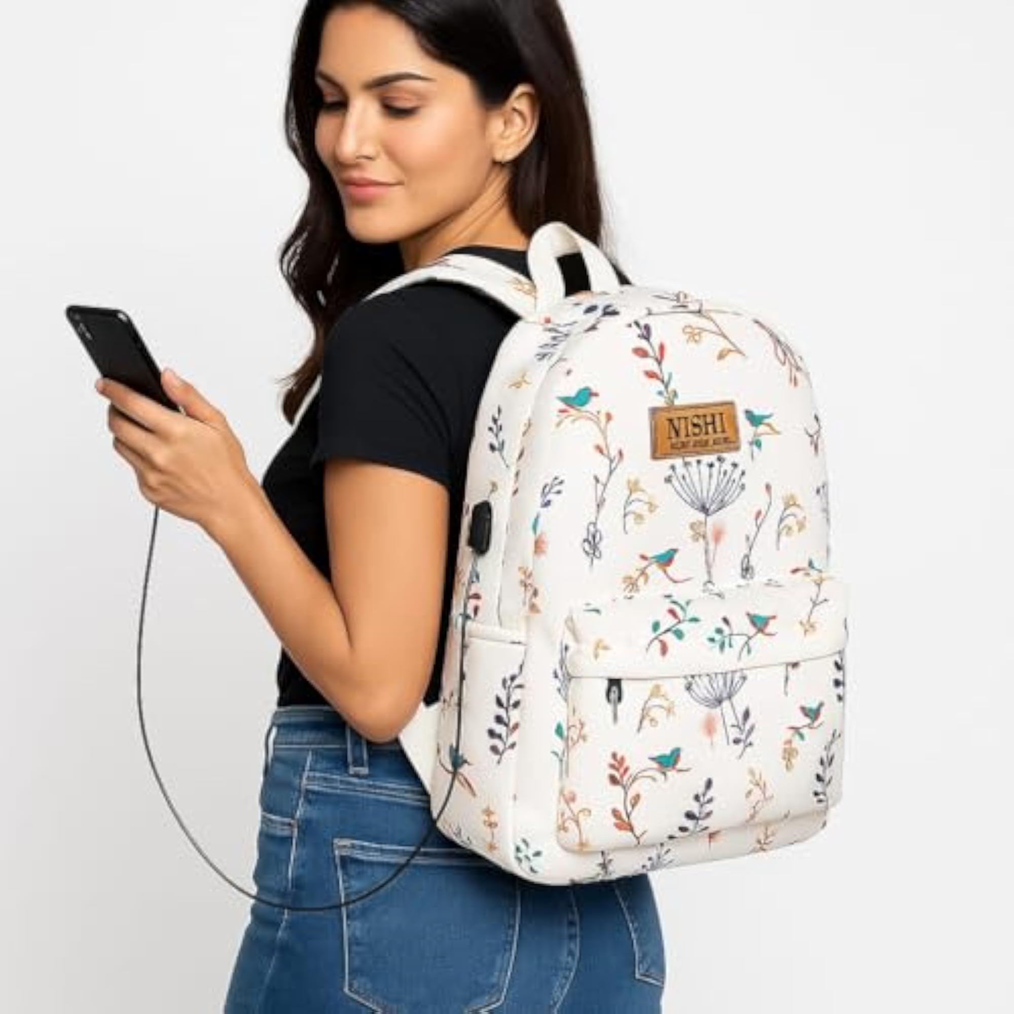 Floral Bird Print Casual Daypack Backpack