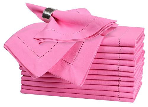 Bedding Craft Cotton Cloth Napkins Set of 12 – 18x18 Wild Orchid Design Hemstitched – Machine Washable Dinner Napkins for Weddings, Thanksgiving, Christmas & Daily Dining