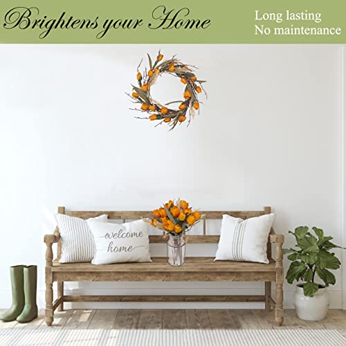 Binfen Rustic Floral Wreath - 16 Inch Fake Tulip And Pampas Grass Arrangement For Farmhouse Kitchen Or Front Porch Decor (Orange) #TOP2