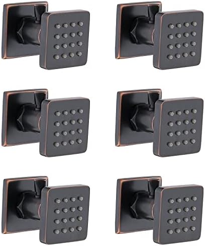 6 PCS Solid Brass Shower Jets Body Sprayer with On/Off Switch 2-inch Square Shower Body Sprays Oil Rubbed Bronze Massage Nozzle Wall Side Jets, Flow Can Be Controlled, Showerhead Can Swivel