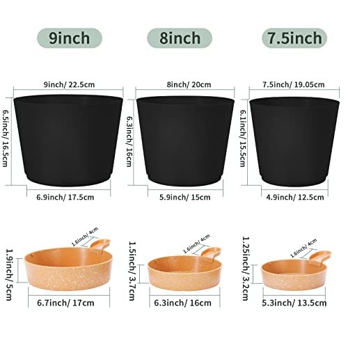 Gardife Planters For Indoor Plants, 9/8/7.5 Inch Self Watering Pots With Drainage Hole, Plastic Flower Pots, Plant Pots For Succulents,Snake Plant, African Violet, Flowers, Black #TOP1