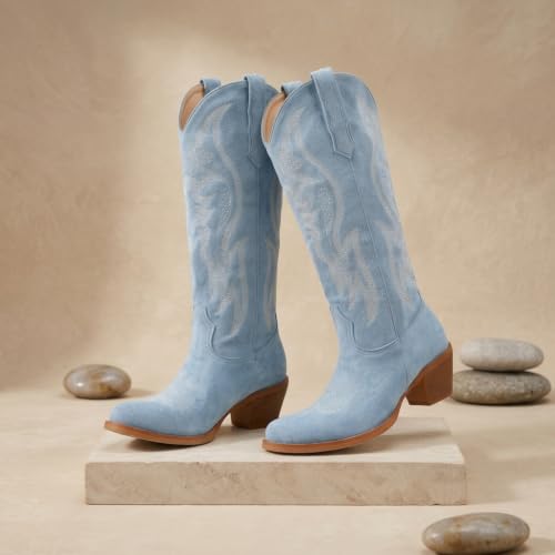 Image of Women's Mid Calf Cowboy Boots Western Pointed Toe Embroidered Boots