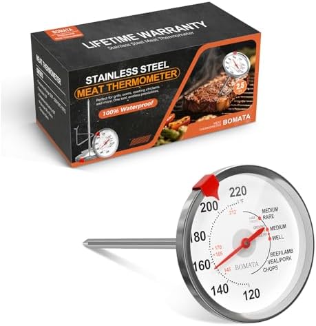 BOMATA Stainless Steel Meat Thermometer Oven Safe, Leave in Probe Food Thermometer with 2.5-in Extra-Large Dial, NSF Certified, for Cooking, Steak, Chicken, Turkey, Beef, Pork, Lamb