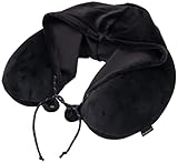 Brookstone Hooded Travel Neck Pillow with Hood - Classic Memory Foam Head and Neck Pillow for Vacations, Airplanes, Trains, Buses, and Cars, Black