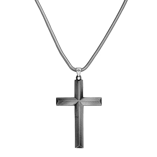 M Men Style Religious Christian JesusCross Crucifix Gift Locket with Snake Chain Grey Zinc Metal Chain for Unisex