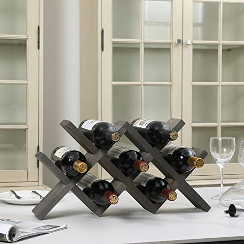 Mygift Vintage Gray Solid Wood Countertop Wine Rack, X Design Freestanding Wine Bottle Holder Display Storage - Holds 7 Bottles #TOP2