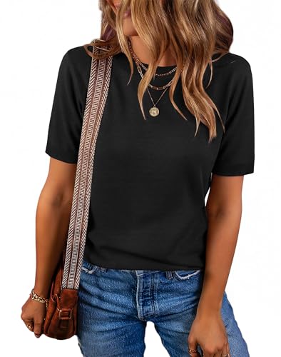 RUMIA Business Casual Tops for Women Short Sleeve Sweaters Dressy Work Tops Black S — view 2