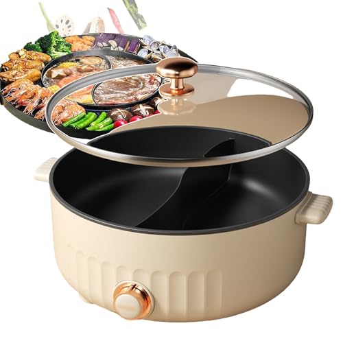 forplubossmmp Electric Hot Pot with Divider | 6L Double-Sided Pan | Electric Multi-Cookers for 2-8 people | Split Electric Hot Pots with Visual Pot Lid | One Pot for Frying, Stewing, Boiling,white