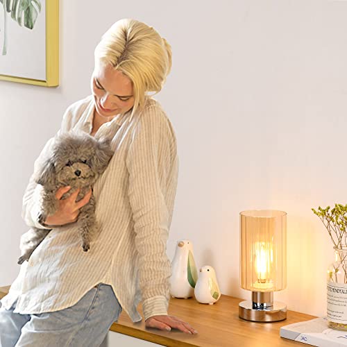 Lampwell Teena Small Table Lamp For Living Room As Bedside Table Lamp For Bedroom,Modern Glass Table Lamp,Kids Table Lamp,Night Table Lamp,Φ3.94×H8.66In,Bulb Excluded,Amber #TOP1