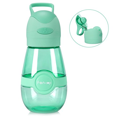 GARUNK Water Bottle for Kids with Cooling Fan and Handle for Girls & Boys, Spill/Leak-Proof BPA-Free 14oz 400ml, Green