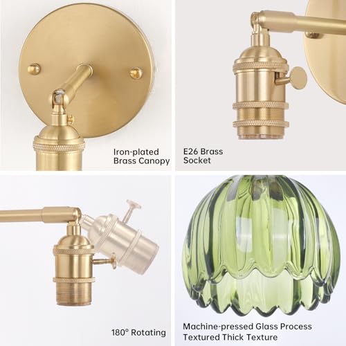 Shenmoyl Vintage Battery Operated Wall Sconce with Green Tulip Glass Lampshade 5000 mAh Rechargeable Battery Powered Wall Light with Remote Control for Bedside Bedroom Doorway, Set of 2 by Shenmoyl - Used condition - Image 7