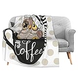 Cute Cartoon Owl Cup of Coffee Flannel Fleece Throw Blanket Living Room/Bedroom/Sofa Couch Warm Soft