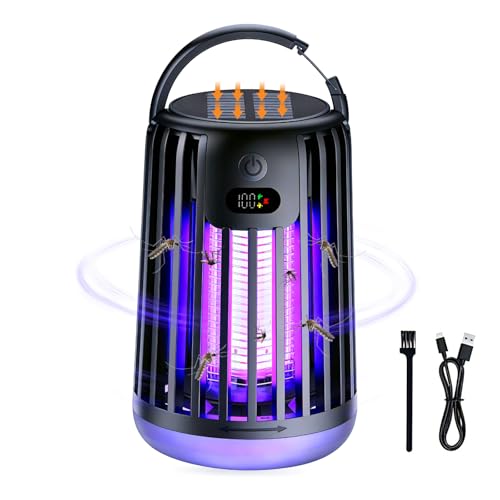 Lampara Antimosquitos Electrico Interior,Atrapa Mosquitos Electrico Lampara Antimosquitos Recargable Solar Y USB,2 In 1 UV Trampa Mosquitos Lámpara Exterior Recargable para Jardin Exterior