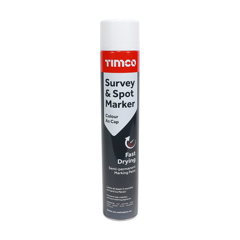 TIMCO Survey - Spot Marker - Ideal for a variety of uses including: highway maintenance, site excavation, turf marking - 750ml - White