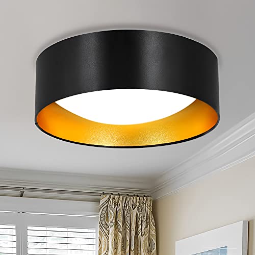 Depuley Flush Mount Ceiling Light, 15" Modern Led Ceiling Light Fixture With Black Fabric Frame And Gold Inside, 6000K/Cool White/24W(240W Equiv.), Drum Round Ceiling Lighting For Bedroom, Hallway #TOP8