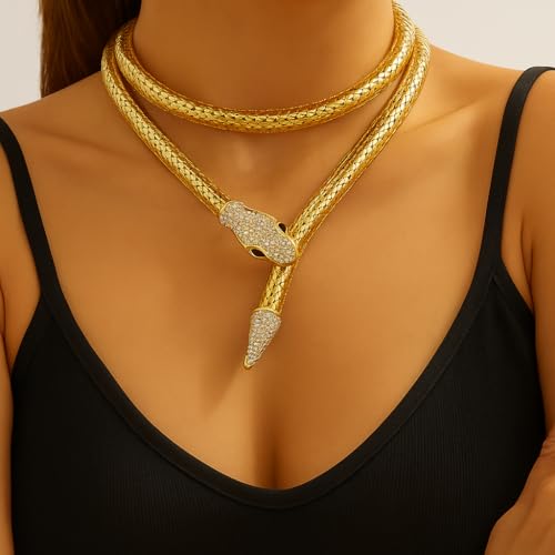 Image of KIMTI 18K Gold Plated Snake Necklace Jewellery - Snake Necklace | Anti Tarnish Gold Plated Western Neck Piece | Fashion Statement Women Accessories.