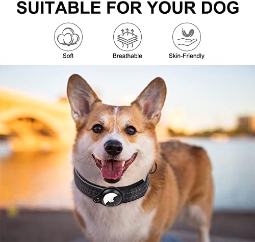 VSSHE Airtag Dog Collars, Adjustable Nylon Reflective Dog Collar, Pet Collars with Apple Airtag Dog Collar Holder and Soft Breathable Neoprene Padding, Quick Release, Light Comfortable, S, Black