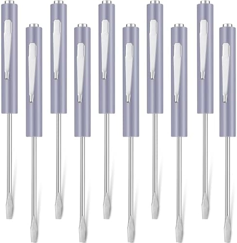 Honoson 10 Pieces Pocket Screwdriver Mini Tops and Pocket Clips Magnetic Slotted Small Screw Driver with a Single Blade Head for Mechanical, Electrician(Gray)