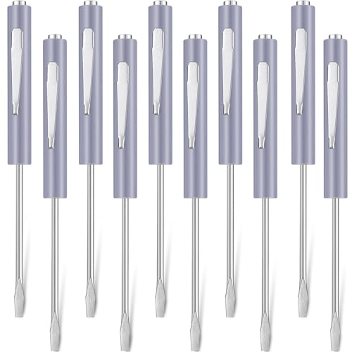 Honoson 10 Pieces Pocket Screwdriver Mini Tops and Pocket Clips Magnetic Slotted Small Screw Driver with a Single Blade Head for Mechanical, Electrician(Gray)