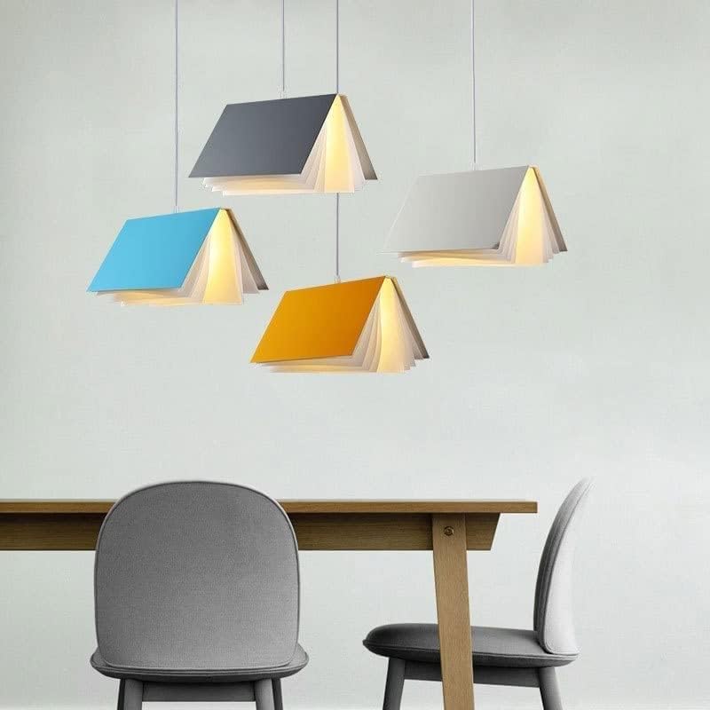 Miniatura 5 de Lámpara colgante con forma de libro, iluminación colgante de madera, pantalla de metal, lámpara colgante de techo, lámpara colgante ajustable sobre