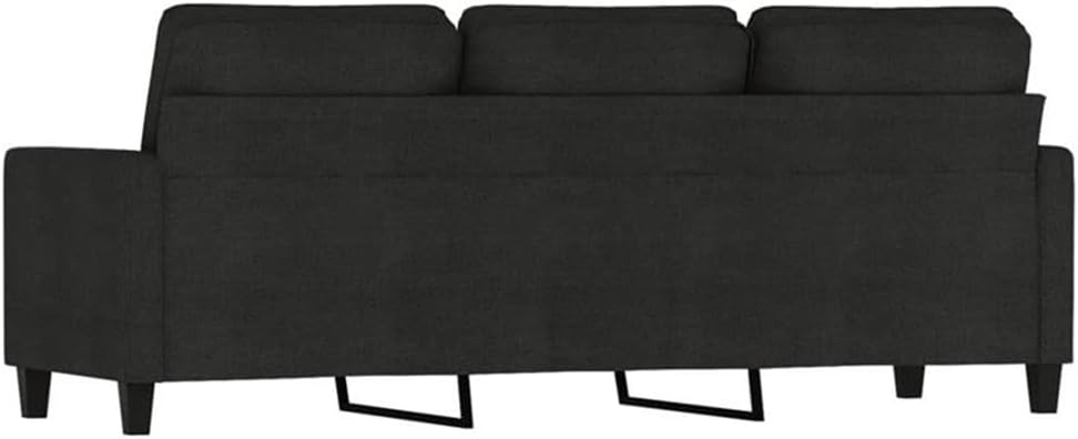 BOWERY HILL Contemporary Metal 3-Seater Sofa, Black Polyester Upholstery, Matte Finish, Stain-Resistant Fabric, Breathable Material, Durable Frame, Rectangular Modern Design, Living Room Furniture