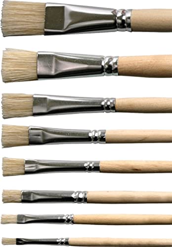 Stylex 35081 - Flacher Borstenpinsel in den Größe Nr. 2, naturbelassener Stiel, zum Malen mit Deck-, Tempera, Aquarell-, Öl- und Acrylfarben, ideal auch für die Schule