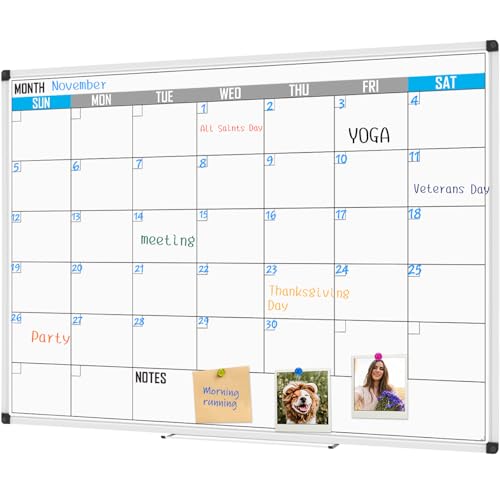 XBoard Magnetic Calendar Whiteboard 60" x 40" - Monthly Calendar Dry Erase Board, White Board + Colorful Calendar Board, Silver Aluminium Framed Monthly Planning Board