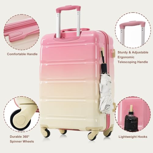 Pink ABSPC Hard Shell Luggage Set with USB Port Spinner Wheels3