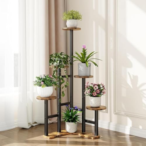 Image of 9 Tier Folding Metal Plant Stand Indoor 8 Tier 9 Potted with Gardening Tools and Gloves, Multiple Flower Pot Holder Display Rack for Patio, Garden, Balcony, Living Room (Corner Black & Brown)