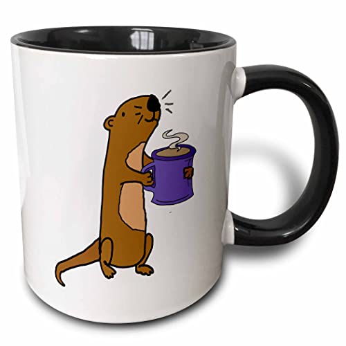 3dRose Funny Cute Sea Otter Drinking Coffee 11oz Two-Tone Black Mug