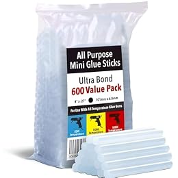 Artellius Mini Hot Glue Sticks - Clear, 600 Count, 4 in L x 0.27 in Dia - Fits Most Guns & Hot Melt Tools - Craft & Fabric Adhesive Sticks for DIY, School & Kids Projects