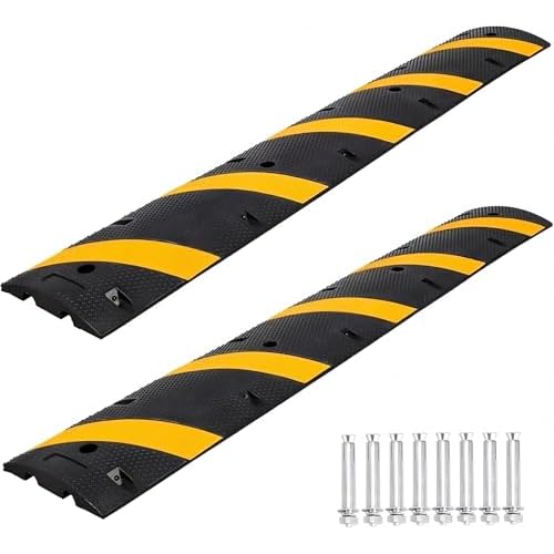 GarveeHome 6FT Heavy Duty Rubber Speed Bumps (2 Pack) - 66,000 LB Capacity Commercial Speed Humps with Bolts for Parking Lots, Driveway, Road, Warehouse & School